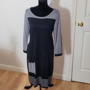 Coldwater Creek Gray/Black Sweater Dress Sz 14 Large